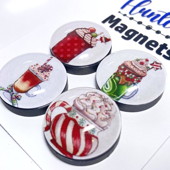 Set 4 Handcrafted Christmas Coffee 1 Magnets - Refrigerator Kitchen Whiteboard - Picture 3 of 3